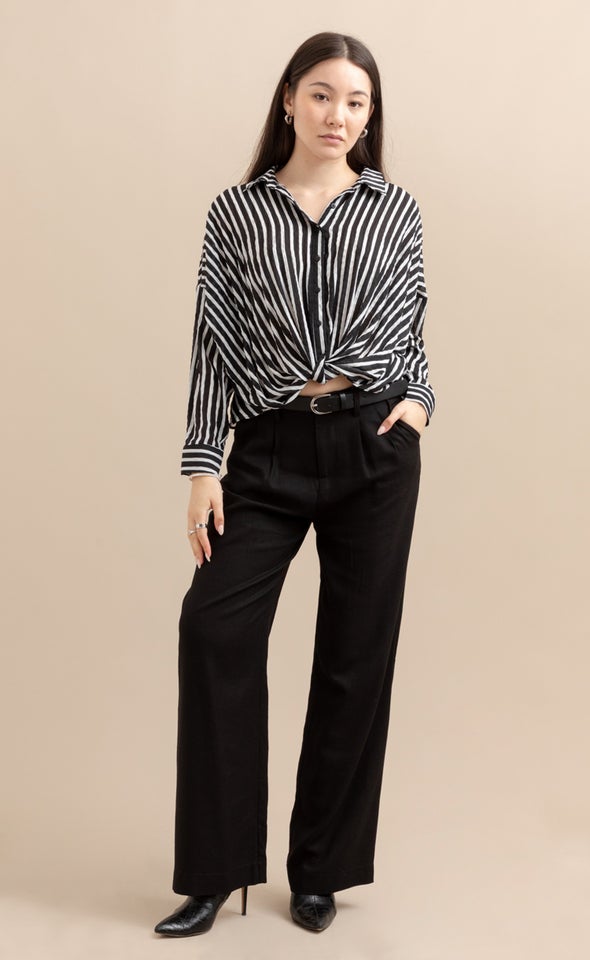 Striped Shirt with Knot Blk/white Stripe