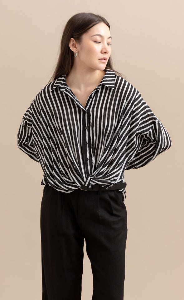 Striped Shirt with Knot Blk/white Stripe