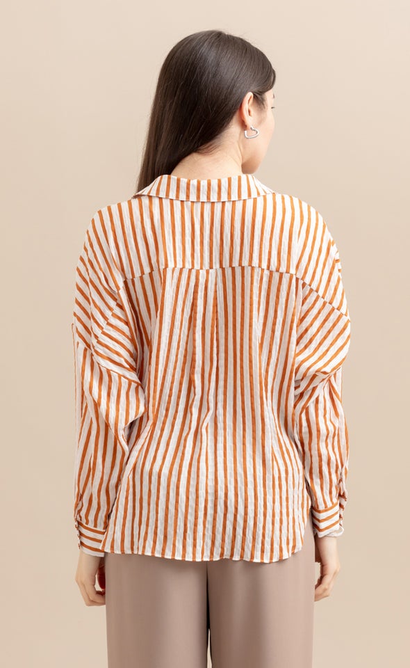 Striped Shirt with Knot White/rust Stripe