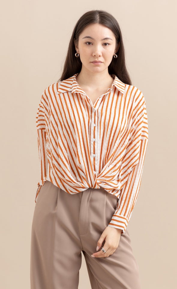 Striped Shirt with Knot White/rust Stripe