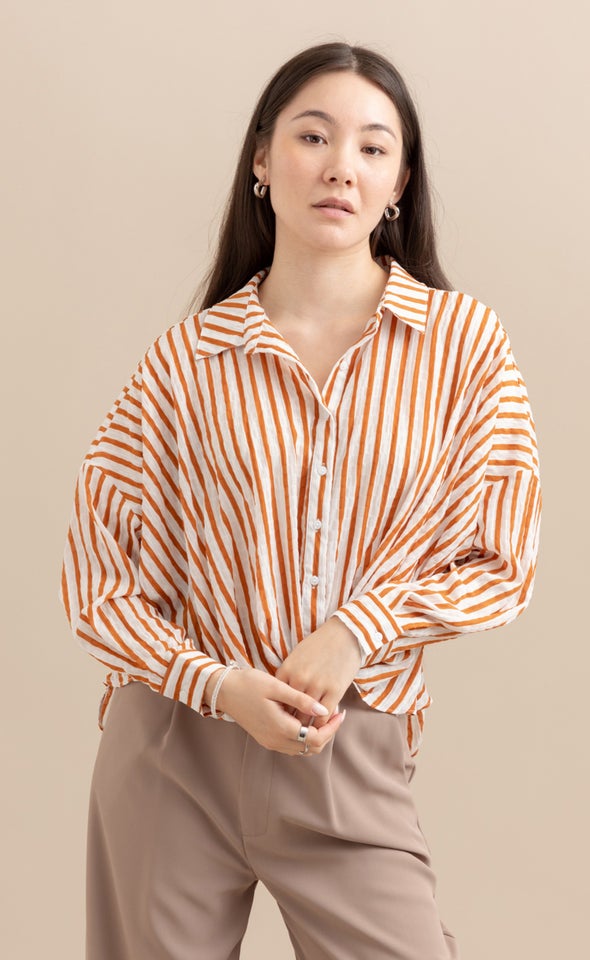 Striped Shirt with Knot White/rust Stripe