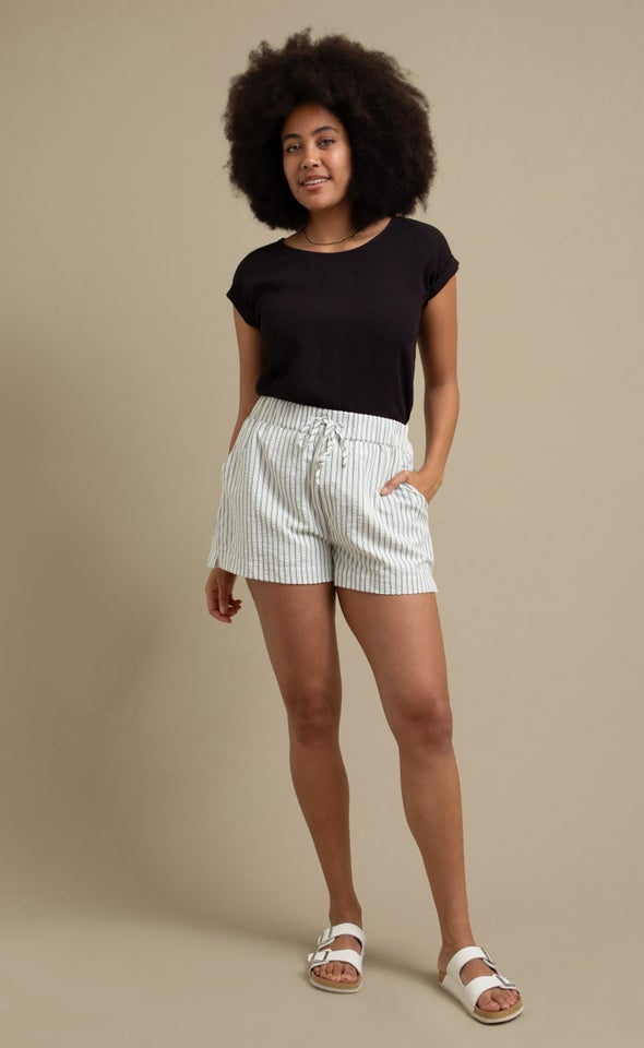 Striped Shorts With Drawcord Charcoal/white