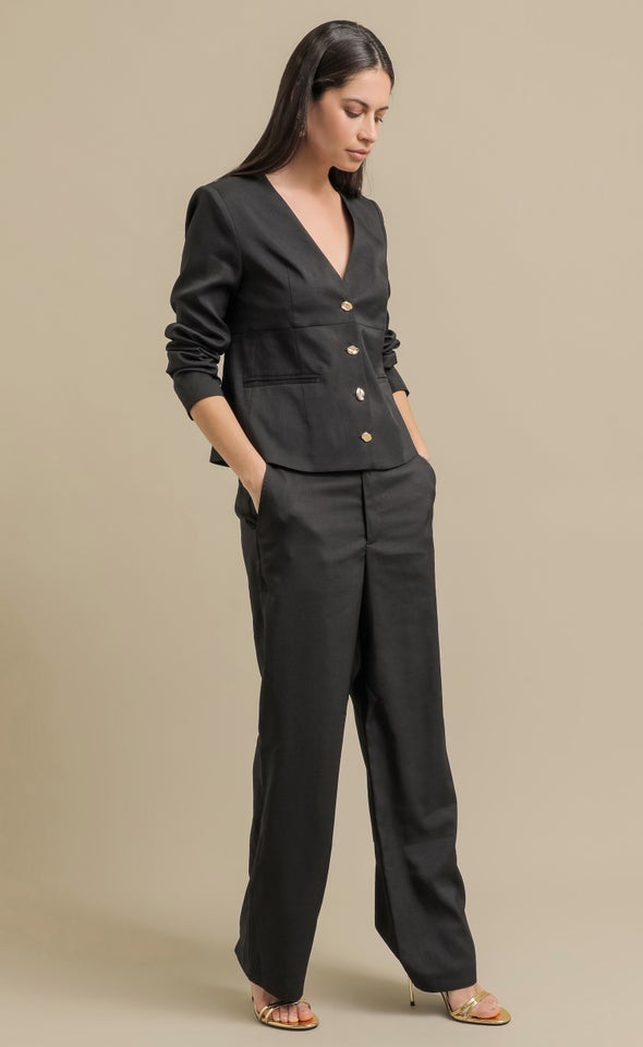 Suiting Collarless Blazer Black
