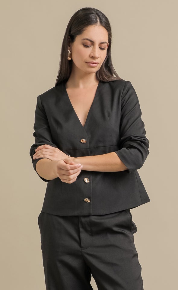 Suiting Collarless Blazer Black