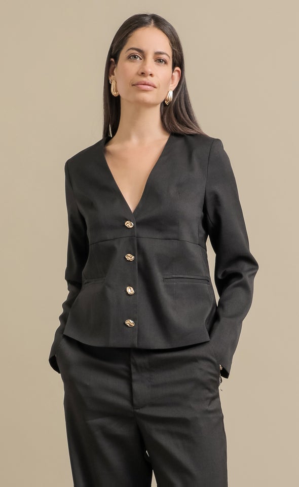 Suiting Collarless Blazer Black