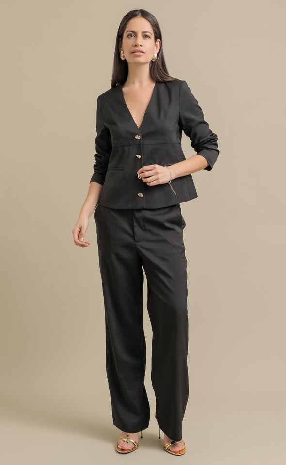 Suiting Collarless Blazer Black