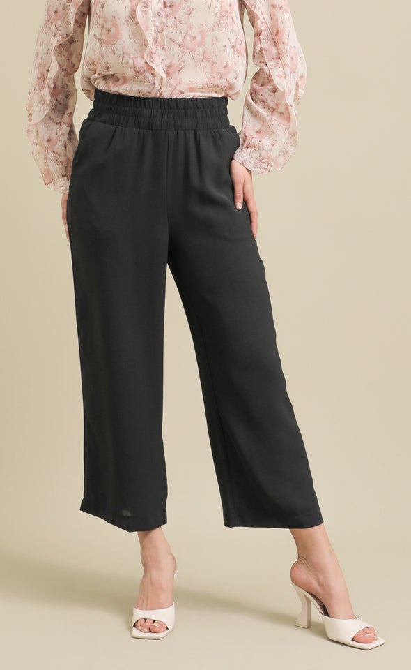 Suiting Cropped Wide Leg Pant Black