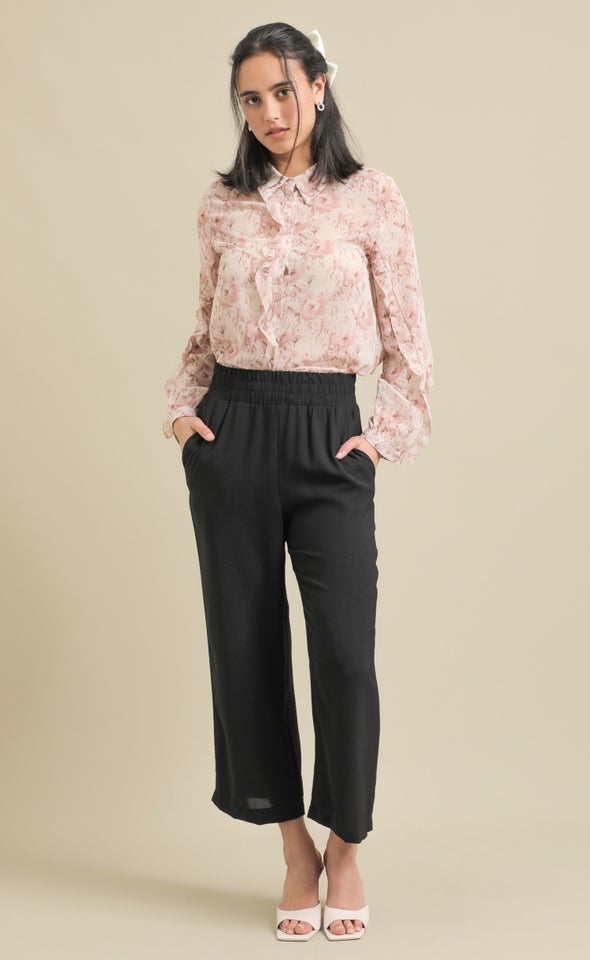 Suiting Cropped Wide Leg Pant Black