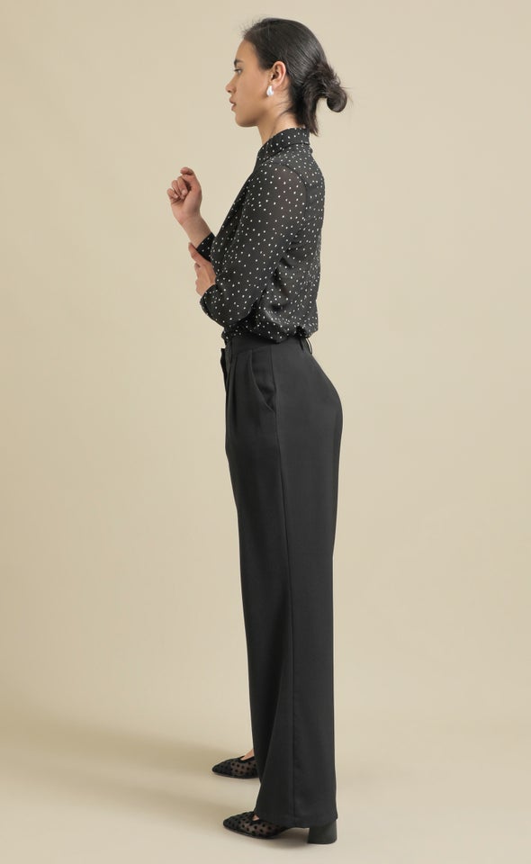 Suiting High Rise Wide Leg Pants Black