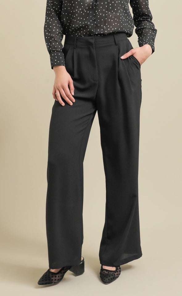 Suiting High Rise Wide Leg Pants Black