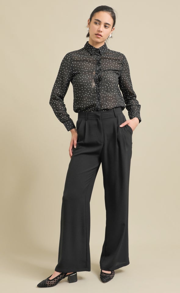 Suiting High Rise Wide Leg Pants Black