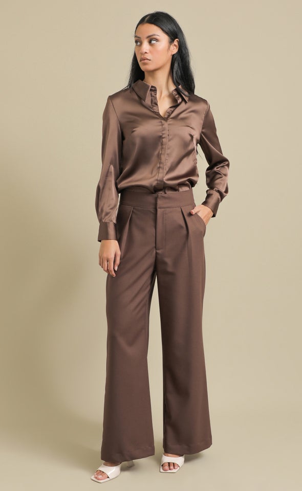 Suiting Pleat Front Pants Chocolate