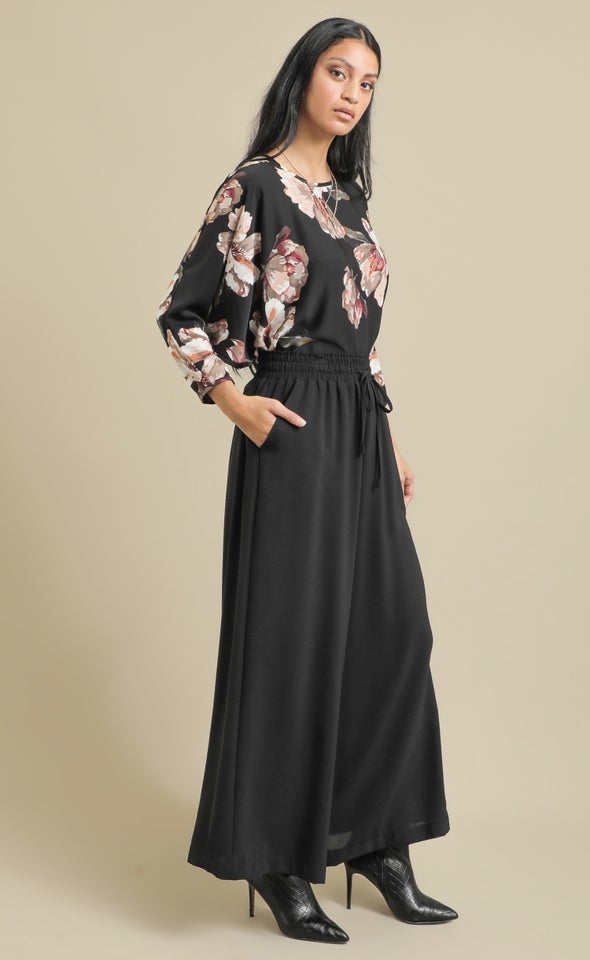 Suiting Wide Leg Drawcord Pants Black