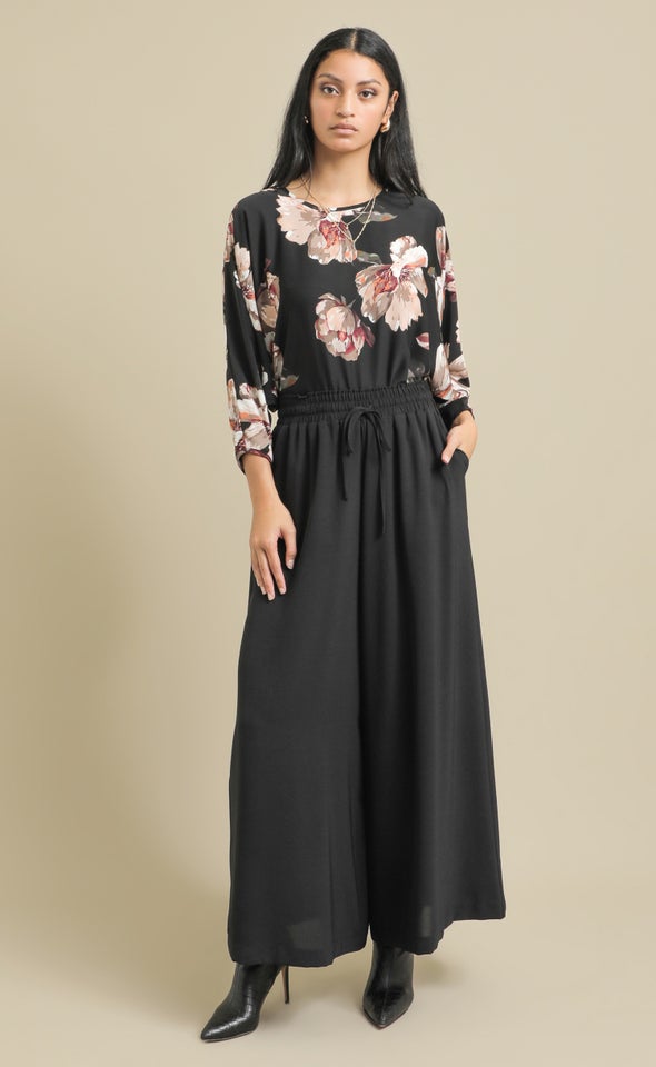 Suiting Wide Leg Drawcord Pants Black