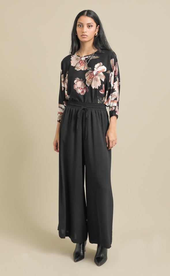 Suiting Wide Leg Drawcord Pants Black