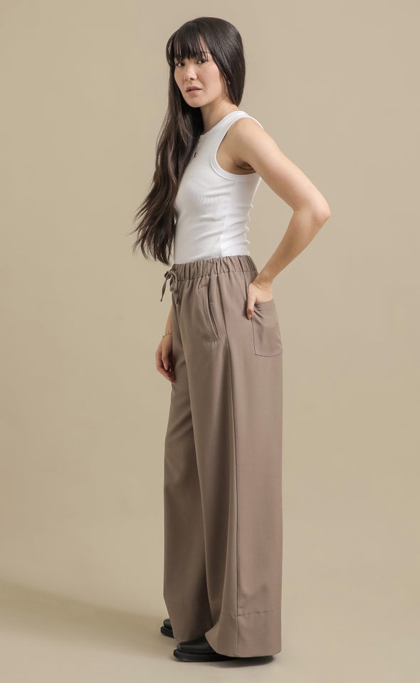 Suiting Wide Leg Drawcord Pants Cocoa