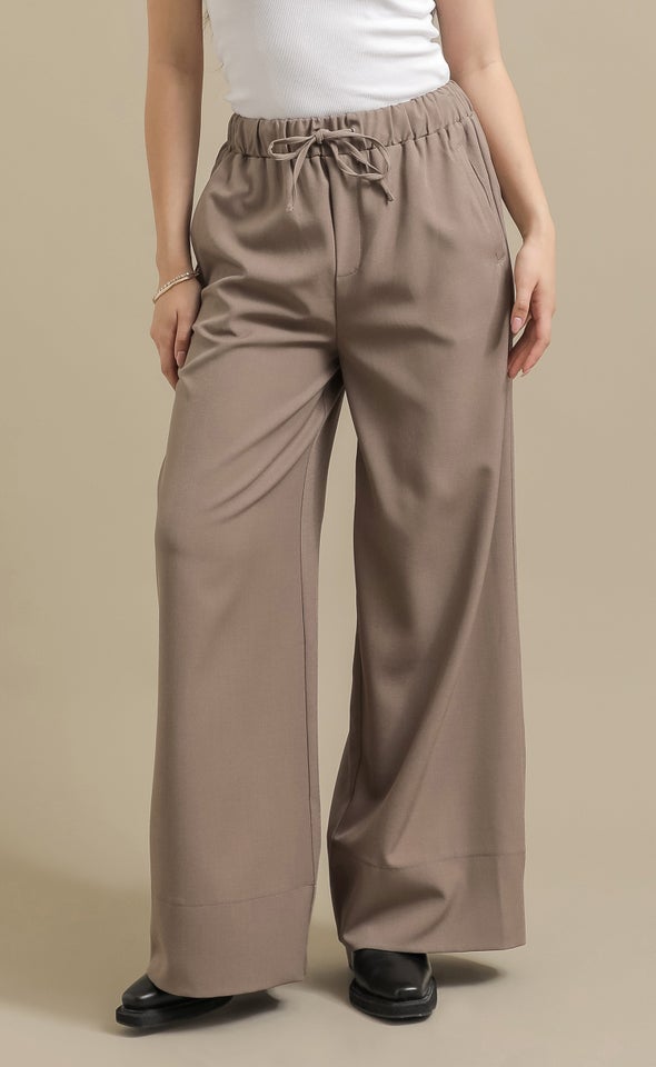Suiting Wide Leg Drawcord Pants Cocoa