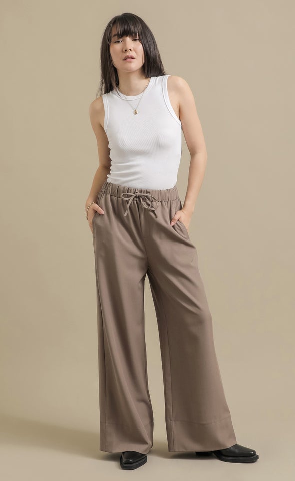 Suiting Wide Leg Drawcord Pants Cocoa