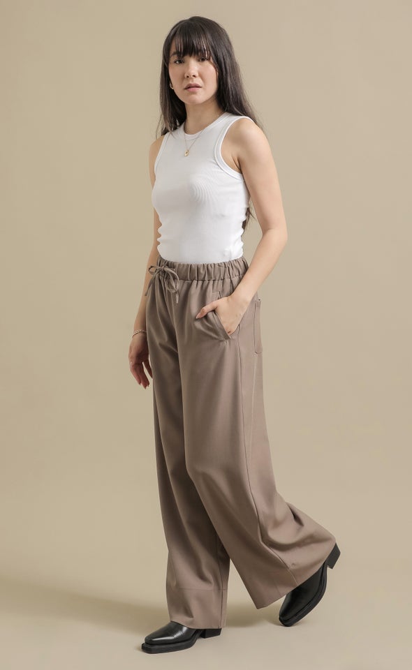 Suiting Wide Leg Drawcord Pants Cocoa