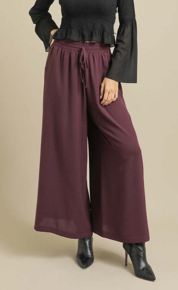 Suiting Wide Leg Drawcord Pants Plum
