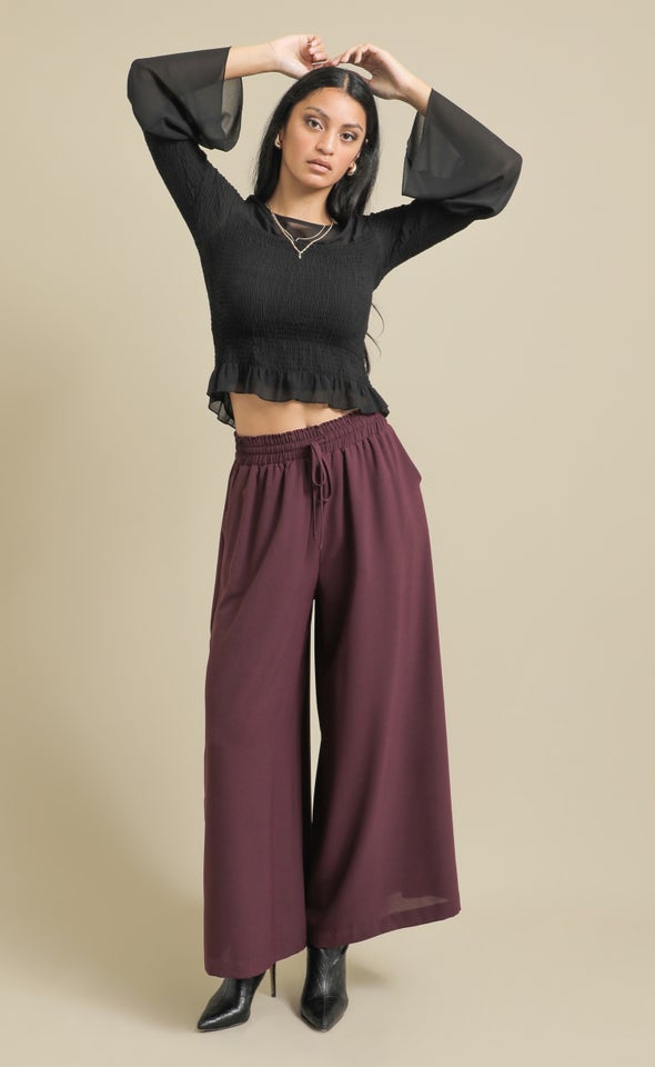 Suiting Wide Leg Drawcord Pants Plum