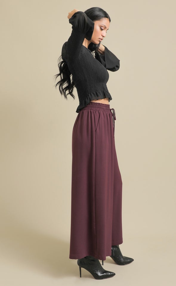 Suiting Wide Leg Drawcord Pants Plum