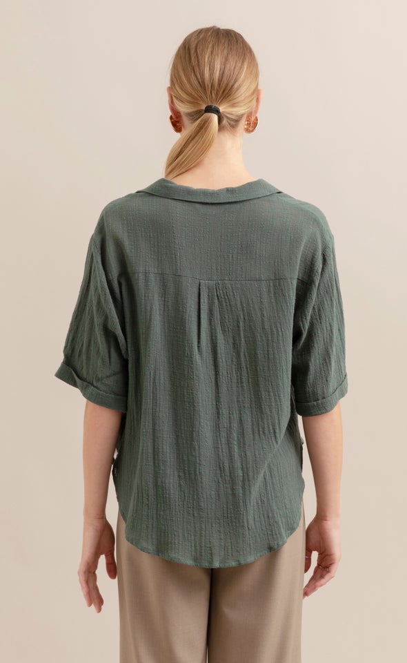 Summer Cuffed Sleeve Shirt Olive