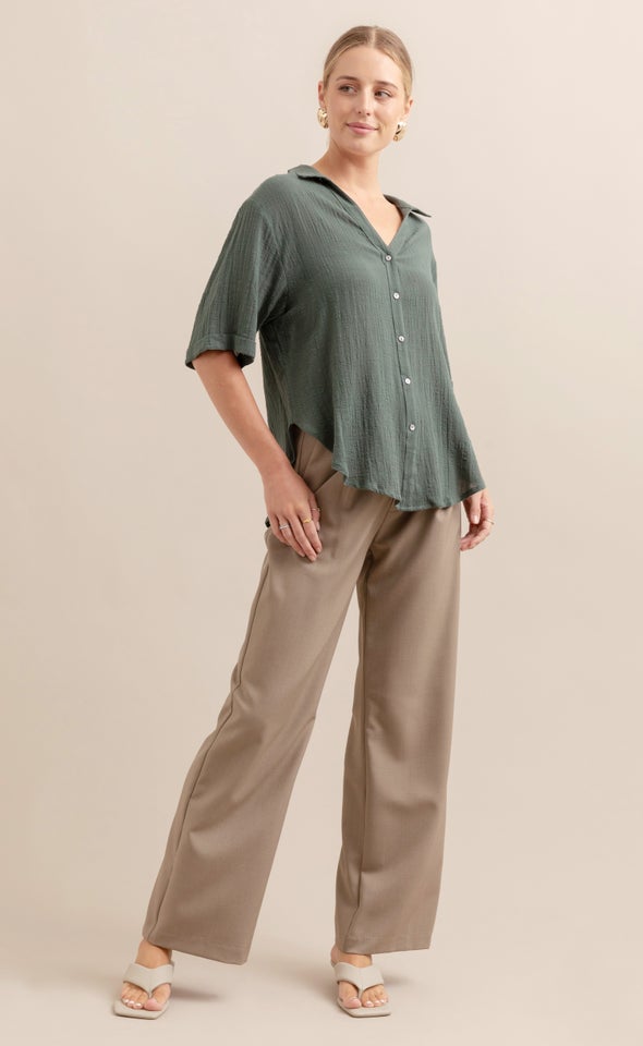 Summer Cuffed Sleeve Shirt Olive