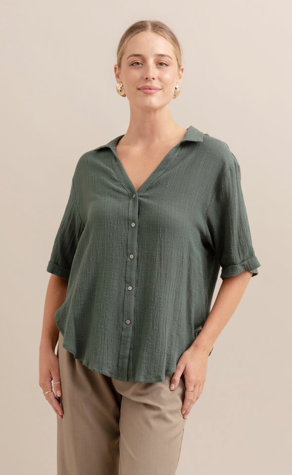 Summer Cuffed Sleeve Shirt Olive