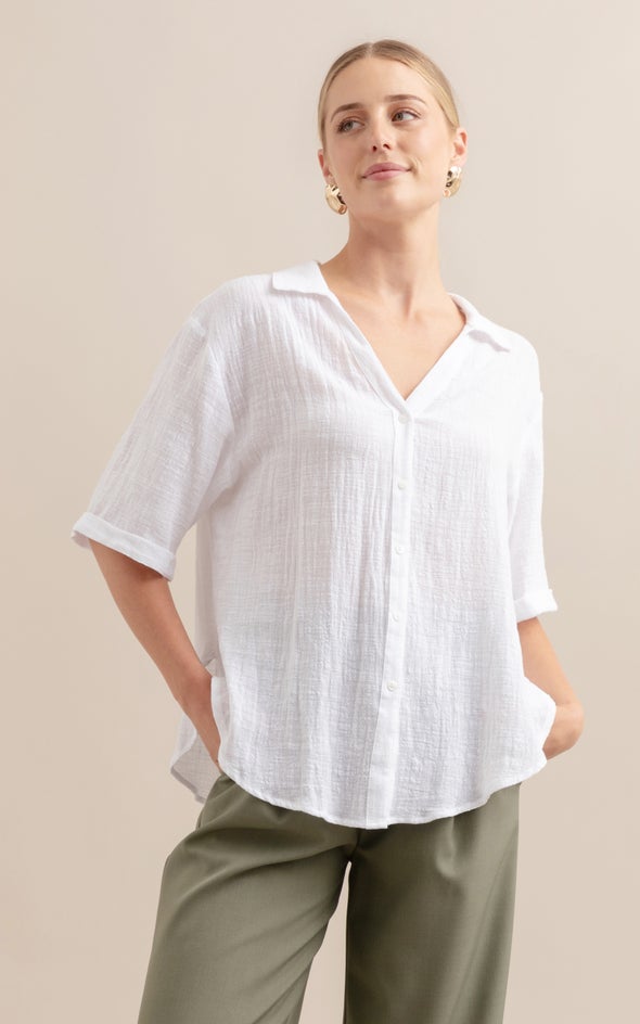 Summer Cuffed Sleeve Shirt Optical White