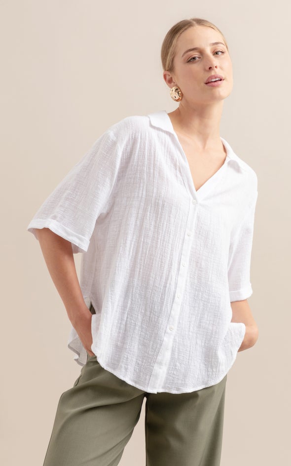 Summer Cuffed Sleeve Shirt Optical White