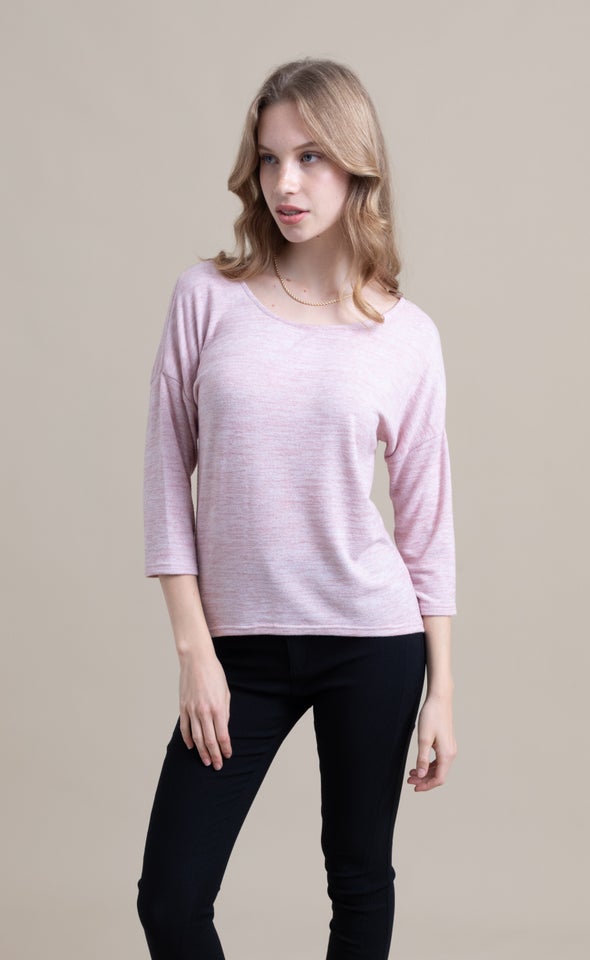 SW Knit 3/4 Sleeve Top Blush Marle