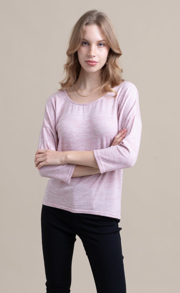 SW Knit 3/4 Sleeve Top Blush Marle