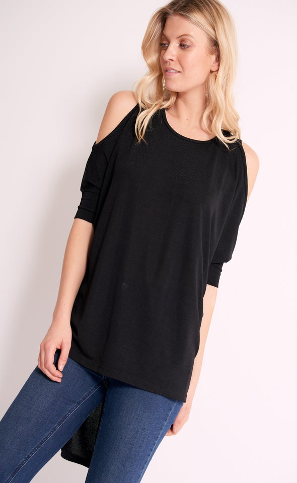 SW Knit Cold Shoulder Top Black