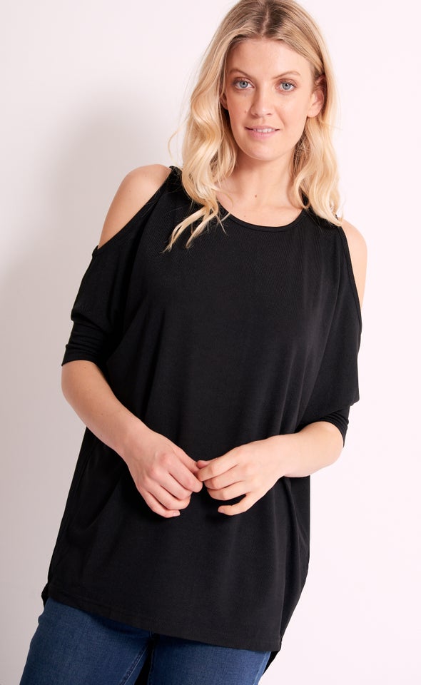 SW Knit Cold Shoulder Top Black