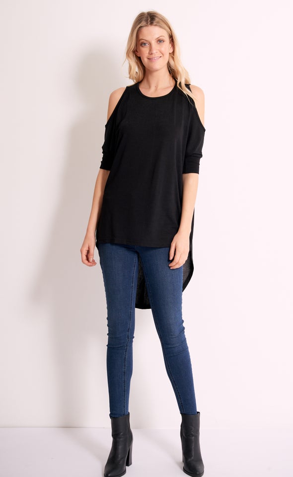 SW Knit Cold Shoulder Top Black