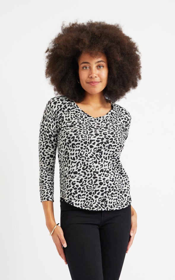 SW Knit Leopard Print Top Grey/black