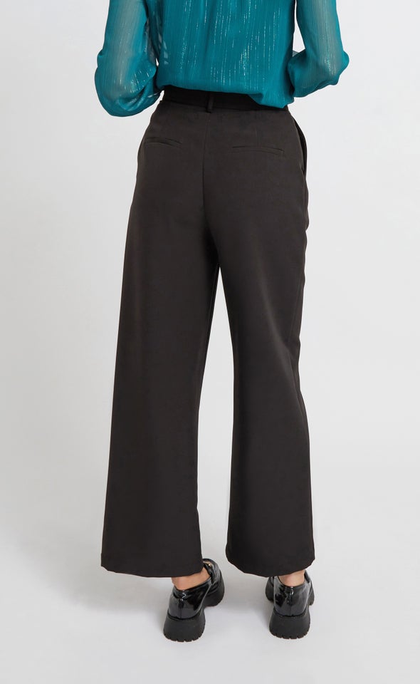 Tab Closure Wide Leg Pants Black