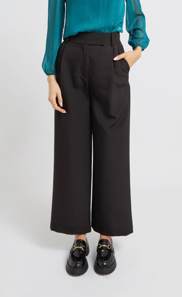 Tab Closure Wide Leg Pants Black