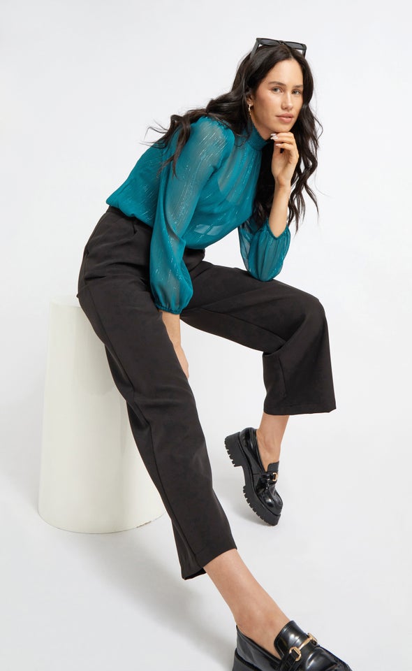 Tab Closure Wide Leg Pants Black