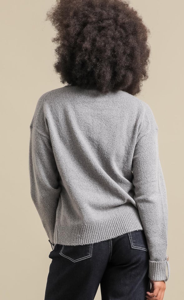Tab Sleeve High Neck Sweater Grey Marle