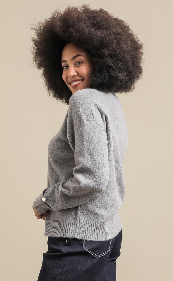 Tab Sleeve High Neck Sweater Grey Marle