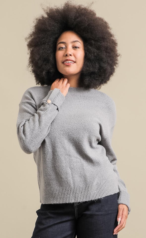 Tab Sleeve High Neck Sweater Grey Marle
