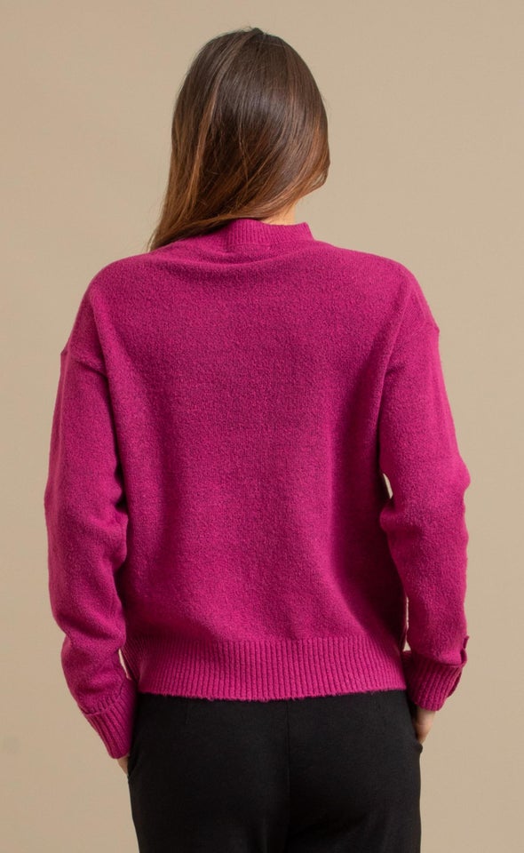 Tab Sleeve High Neck Sweater Magenta