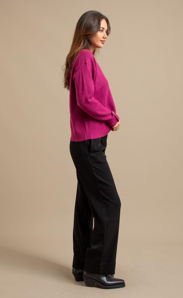 Tab Sleeve High Neck Sweater Magenta