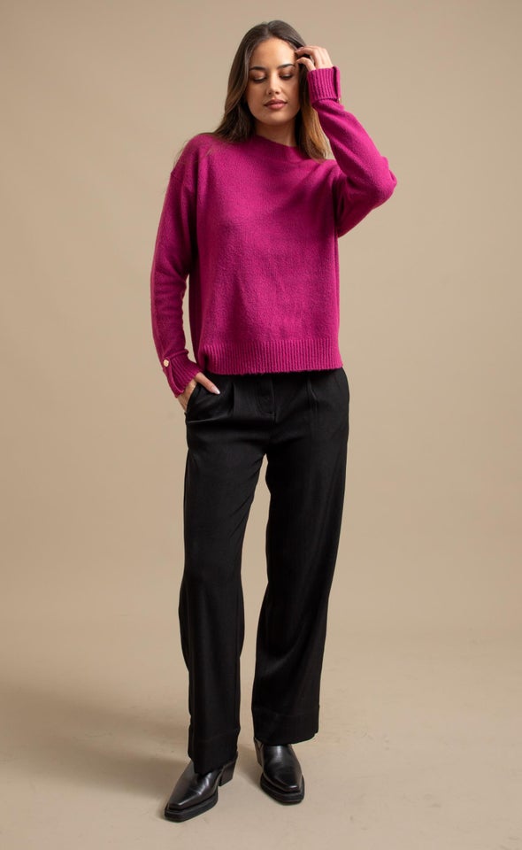 Tab Sleeve High Neck Sweater Magenta