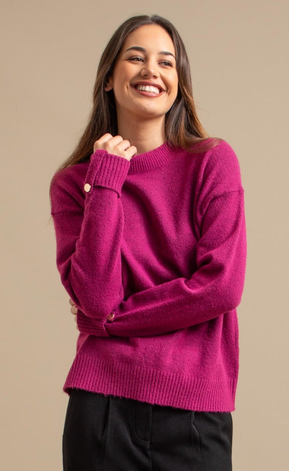 Tab Sleeve High Neck Sweater Magenta