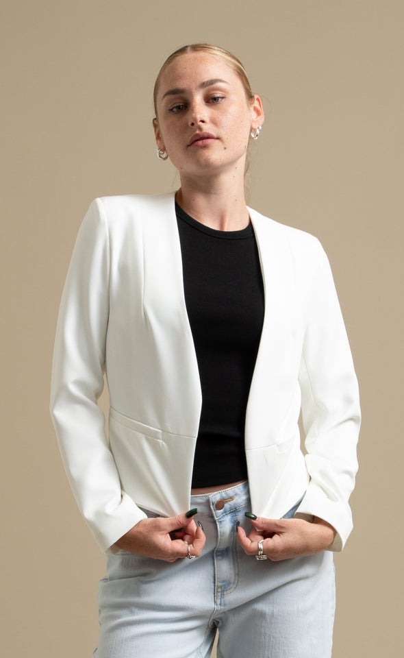 Tailored Blazer with Pockets White