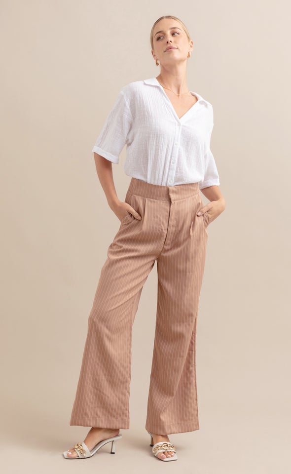 Tailored Pinstripe Pant Latte