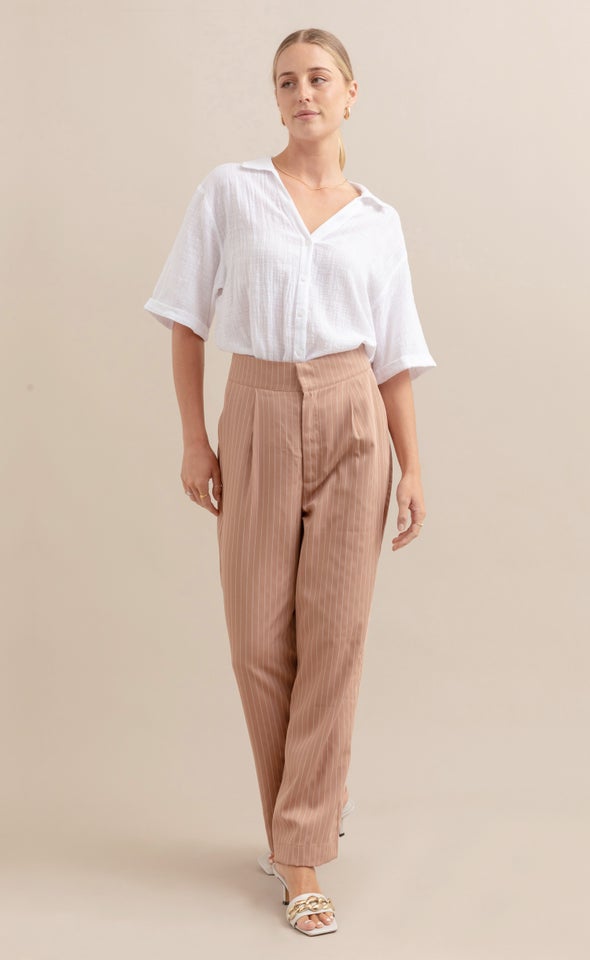 Tailored Pinstripe Pant Latte